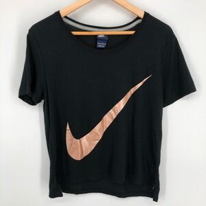 Nike Womens Tshirt Size XS Black Swoosh Short Sleeve Athletic Gym Workout Casual